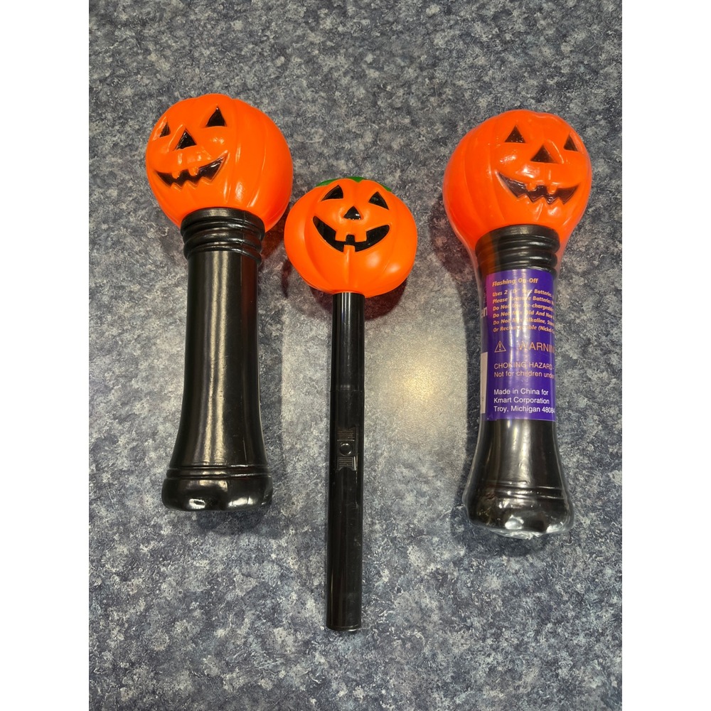 Vintage Kmart Halloween Flashing Pumpkin Light Set Jack-O-Lantern Wand Lot of 3